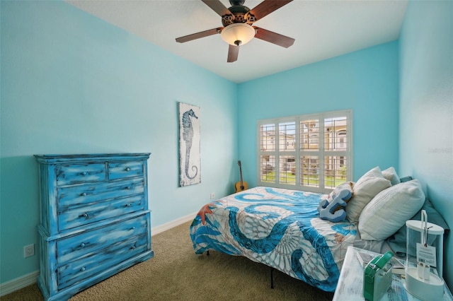 bedroom featuring carpet and ceiling fan