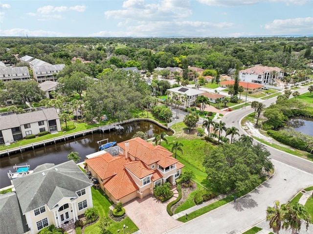 aerial view featuring a water view