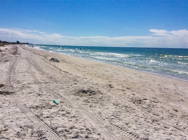 property view of water featuring a beach view