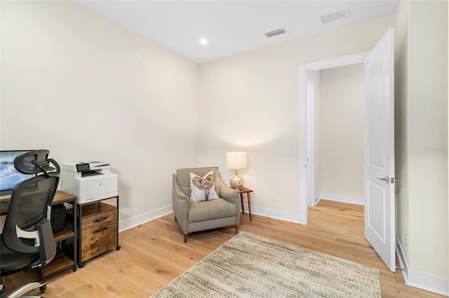 office area featuring light hardwood / wood-style flooring