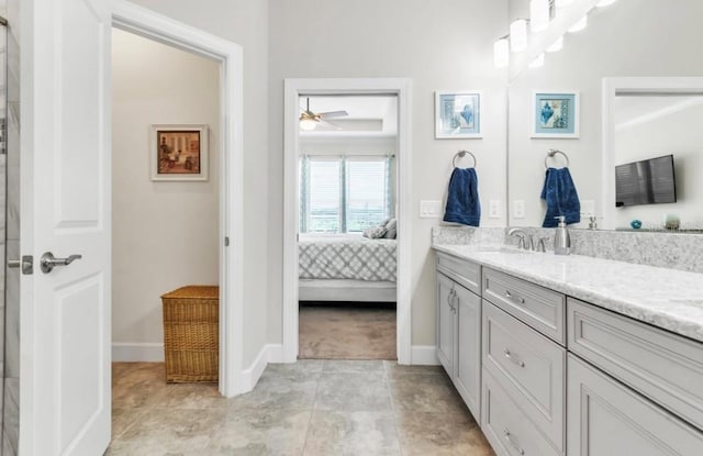 bathroom with vanity and ceiling fan