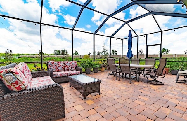 view of patio with a lanai and an outdoor hangout area