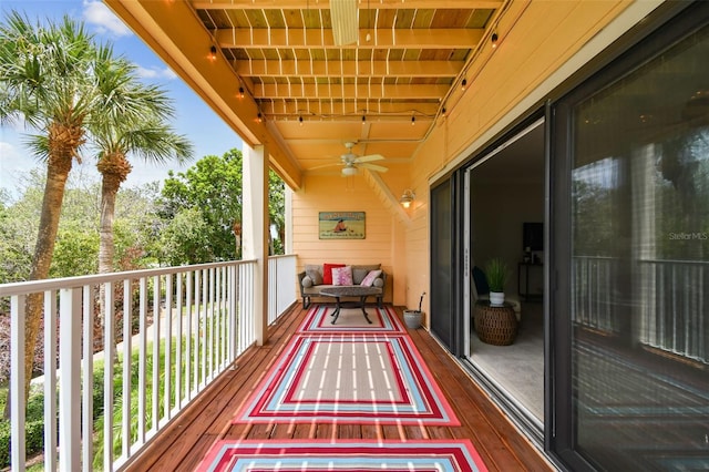 balcony with ceiling fan