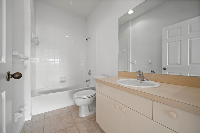 full bathroom with tile patterned floors, vanity, shower / bathtub combination, and toilet