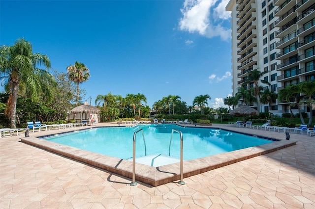 view of swimming pool with a patio