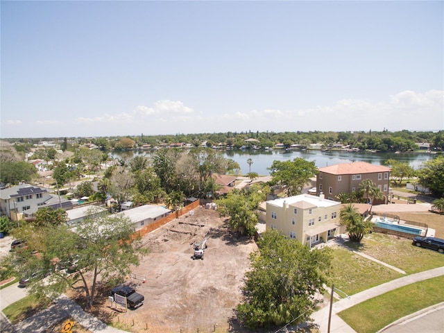 aerial view featuring a water view