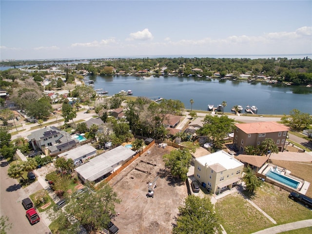 drone / aerial view featuring a water view