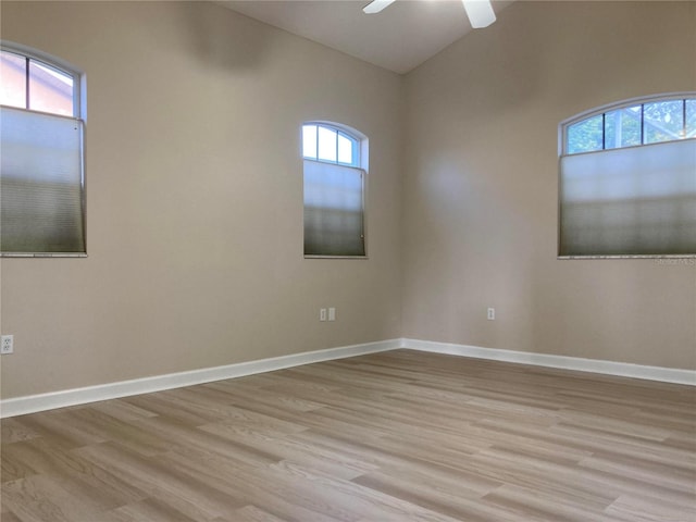 spare room featuring light wood-type flooring and ceiling fan