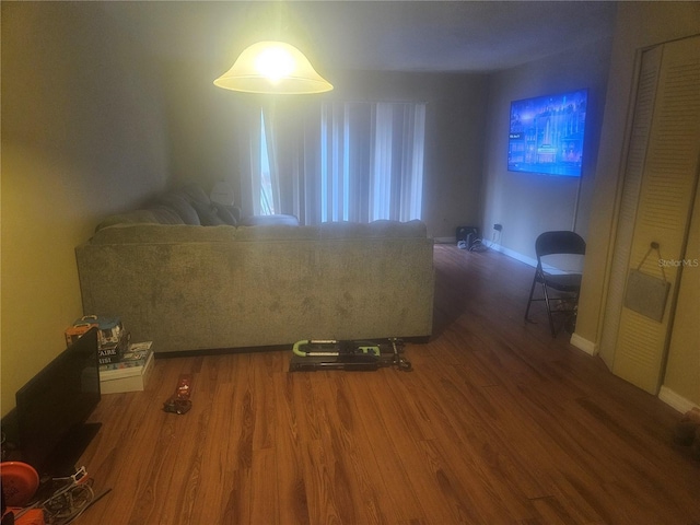 living room with dark wood-type flooring