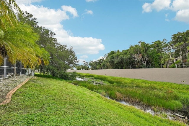 view of yard with a water view