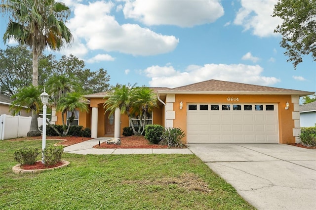 view of front of house featuring a garage and a front yard