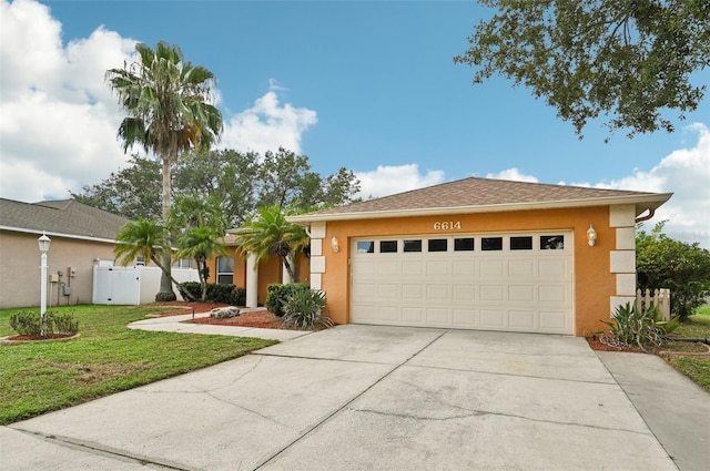 view of front of property featuring a garage and a front yard