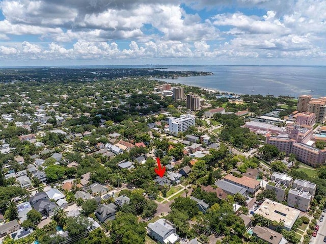 aerial view featuring a water view