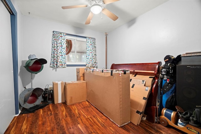 bedroom with wood-type flooring and ceiling fan