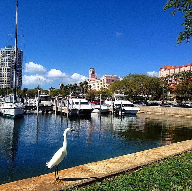 view of dock with a water view