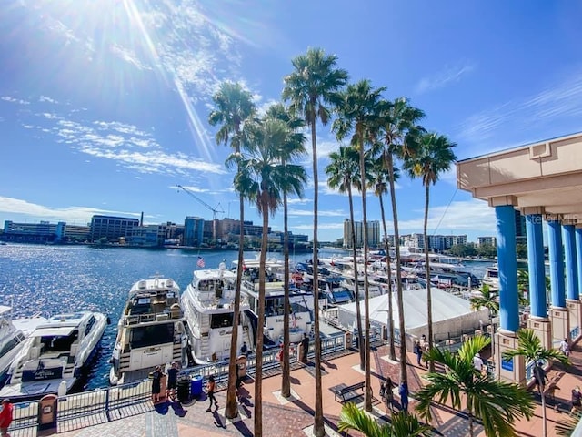 view of dock with a water view