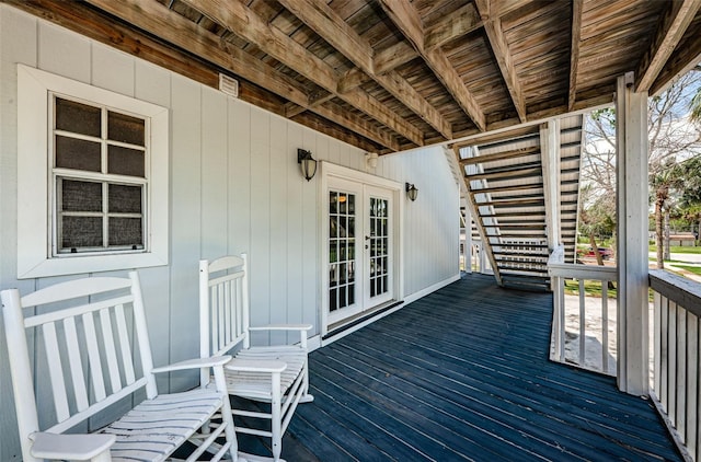 wooden deck with french doors