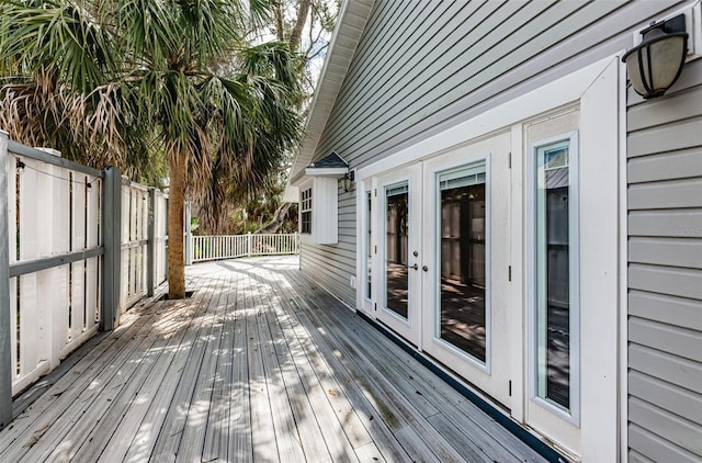 wooden terrace with french doors