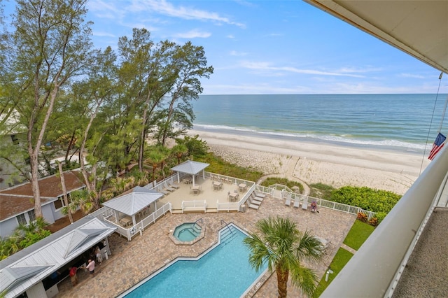 view of water feature with a view of the beach