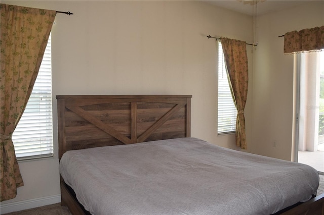 bedroom with carpet and multiple windows