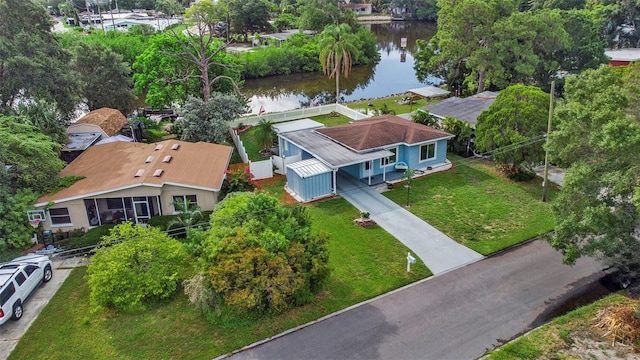 aerial view with a water view