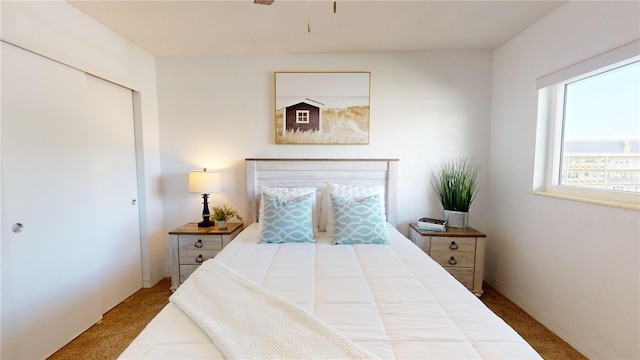 carpeted bedroom featuring a closet