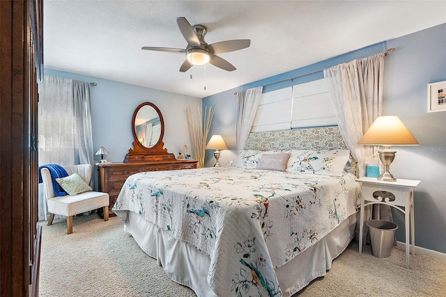 bedroom featuring carpet flooring and ceiling fan