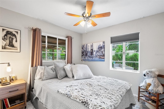 bedroom featuring ceiling fan