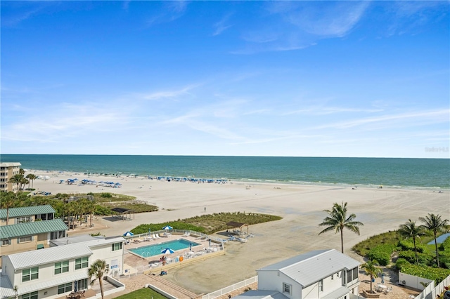 property view of water featuring a view of the beach