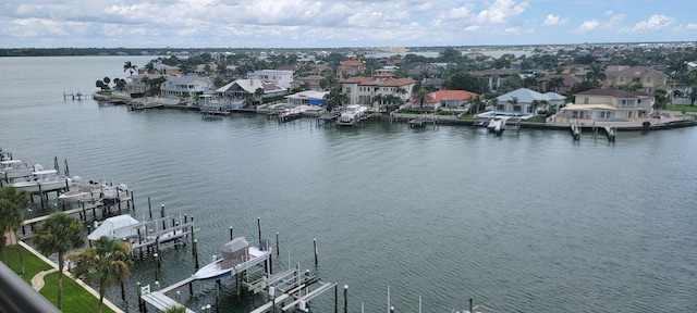 exterior space with a water view