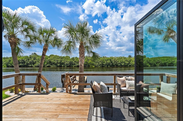 view of dock with a water view