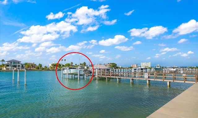 view of dock featuring a water view