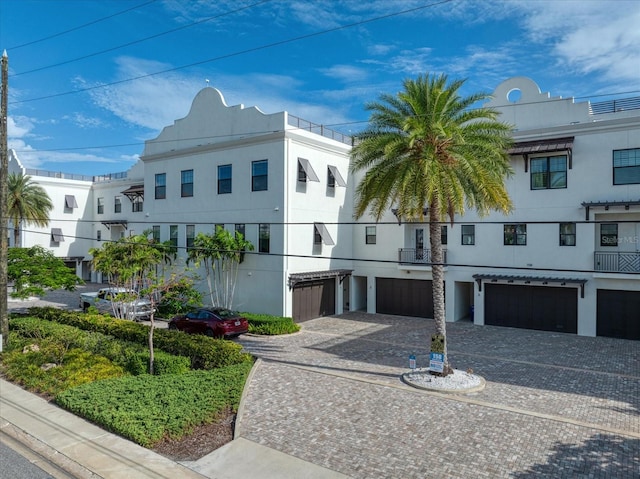 view of building exterior featuring a garage