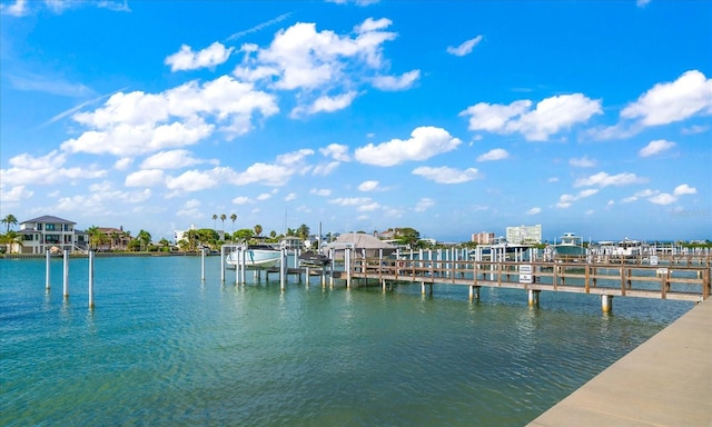 view of dock with a water view