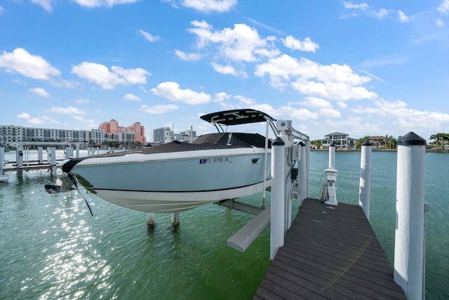 dock area with a water view