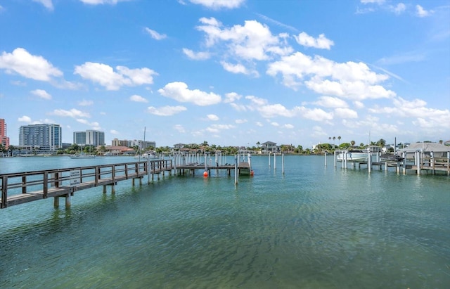 dock area with a water view