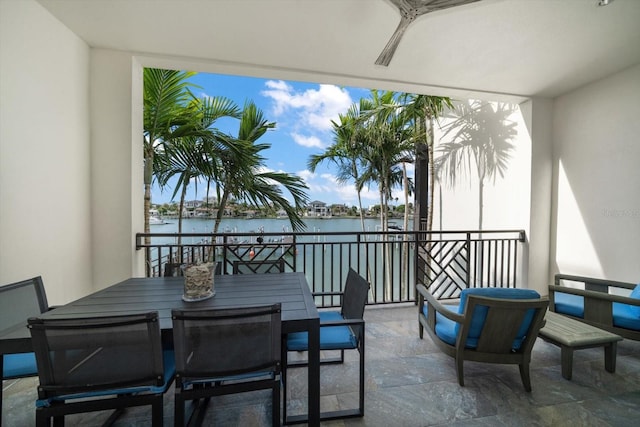 view of patio / terrace featuring a water view