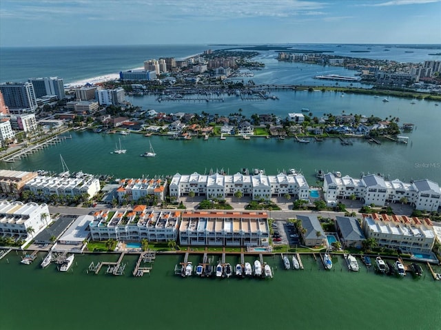 aerial view featuring a water view