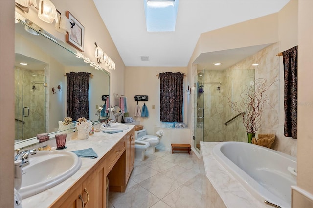 full bathroom featuring a bidet, vanity, toilet, and separate shower and tub