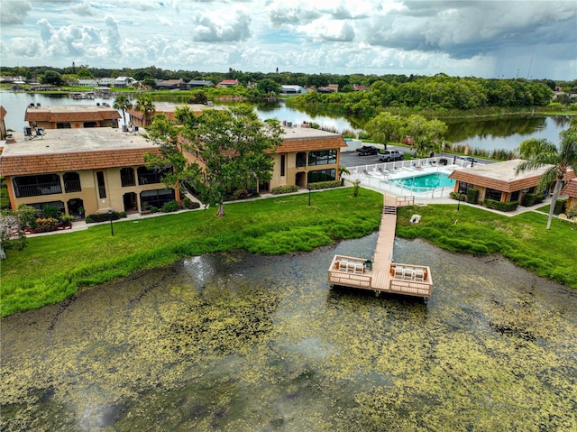 aerial view with a water view