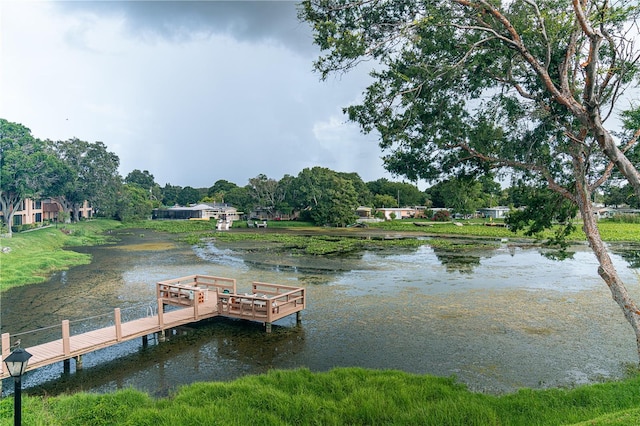 dock area featuring a water view