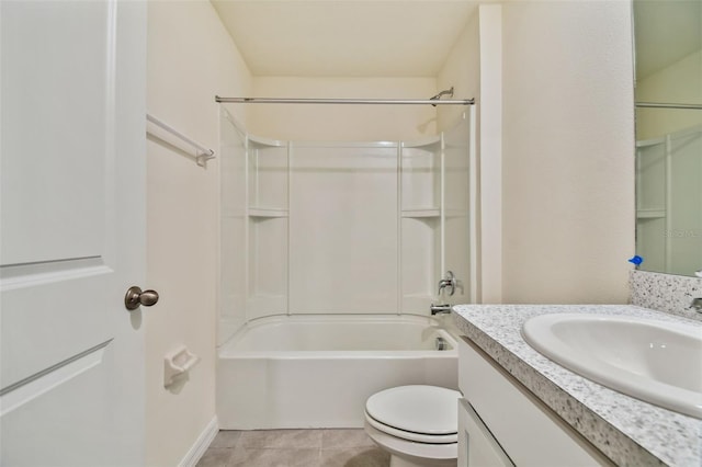 full bathroom featuring tile patterned floors, vanity, toilet, and shower / bathing tub combination