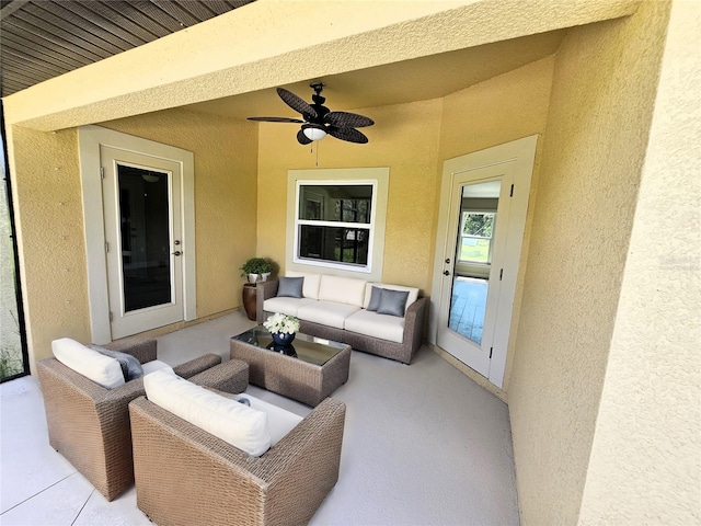 view of patio / terrace with ceiling fan and an outdoor hangout area