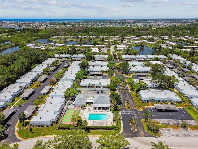 aerial view with a water view