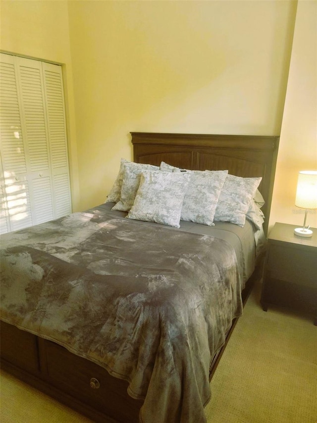 carpeted bedroom with a closet