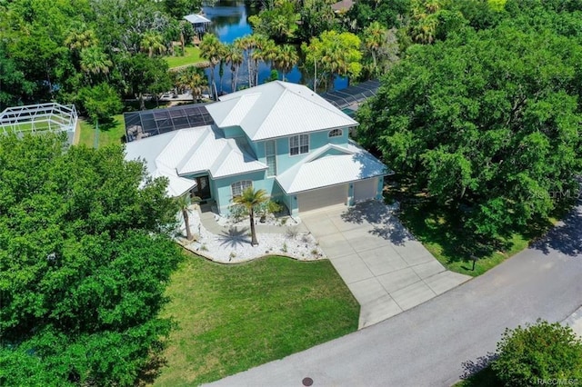 bird's eye view featuring a water view