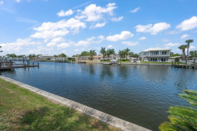 exterior space with a water view