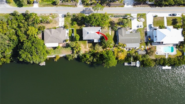 bird's eye view featuring a water view