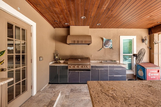 kitchen with wooden ceiling and extractor fan