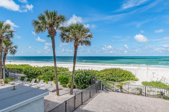 view of water feature featuring a beach view